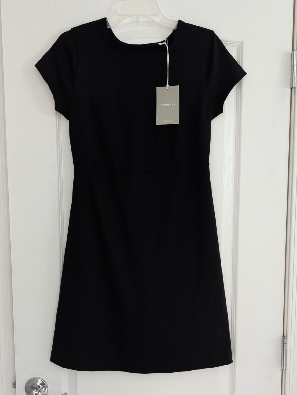 New Everlane Black Square Neck Short Sleeve Dress Durable Stretch Cotton S